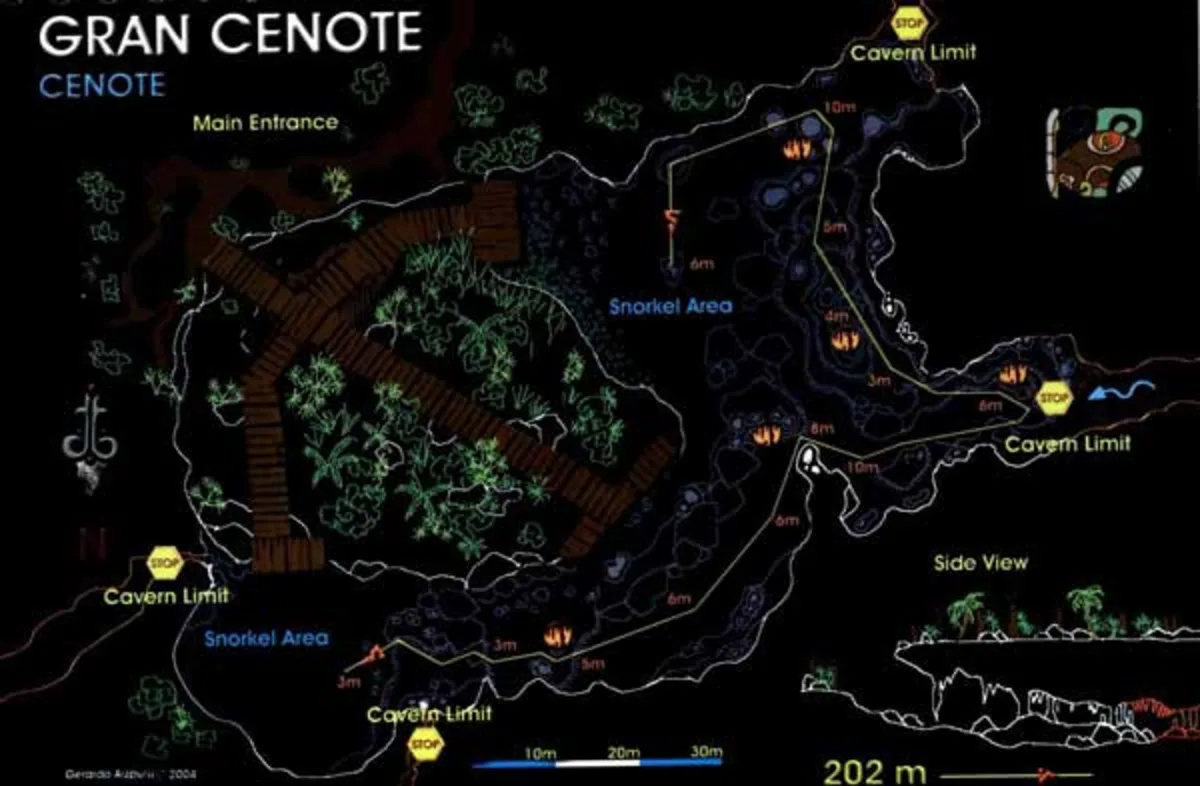 Gran Cenote map and site orientation