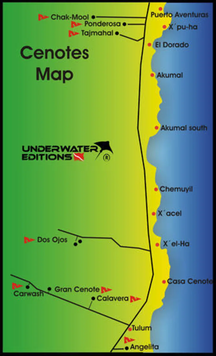 Map of cenotes in the Riviera Maya
